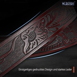WERFORU Western Belt Cowboy Cowgirl Belt for Men Women Embossed Western Country Bull Buckle Leather Belt for Jeans, B coffee