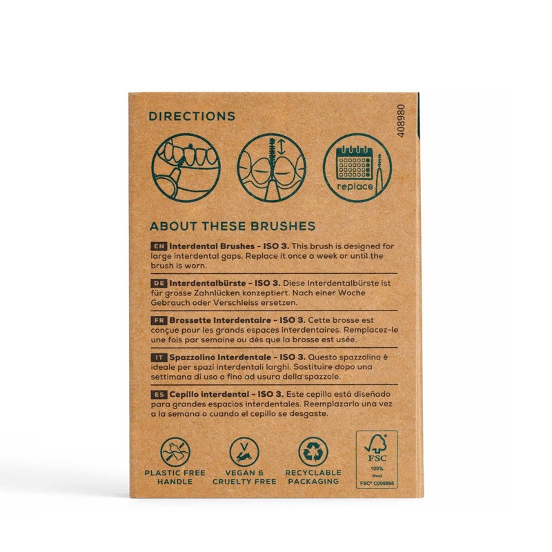Georganics Beechwood Interdental Brushes ISO 3 (0.6mm) - Naturel and