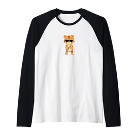 Funny Tiger Wearing Sunglasses Playing Flute Raglan Baseball Tee