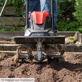 Scheppach Motor Hoe MTE380 Electric Motor Hoe, 1050 W / 1.4 HP Power, Hoe Diameter 205 mm, Milling Width 360 mm, Chopping Speed 400 rpm, Instant Start with Circuit Breaker, Foldable Handle