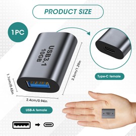 USB C Female to USB 3.1 Female Adapter, 10Gbps High-Speed Transmission 3A Fast Charging USB A to Type C Converter Aluminum Alloy Double-Sided Extension Connector Compatible with Phone Laptop PC