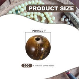 PATIKIL 8mm Natural Stone Beads Yellow Tiger Eye Stone, 200 Pcs Round Loose Gemstone Beads Spacer Beads for Bracelet Necklace Earrings Jewelry Making, Brown