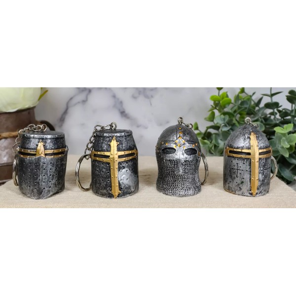 Ebros Medieval Knights Of The Cross Templar Crusader Mask Keychains