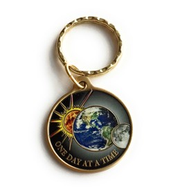 One Day At A Time Universe Keychain Sun Moon Earth Medallion Color Serenity Prayer Chip