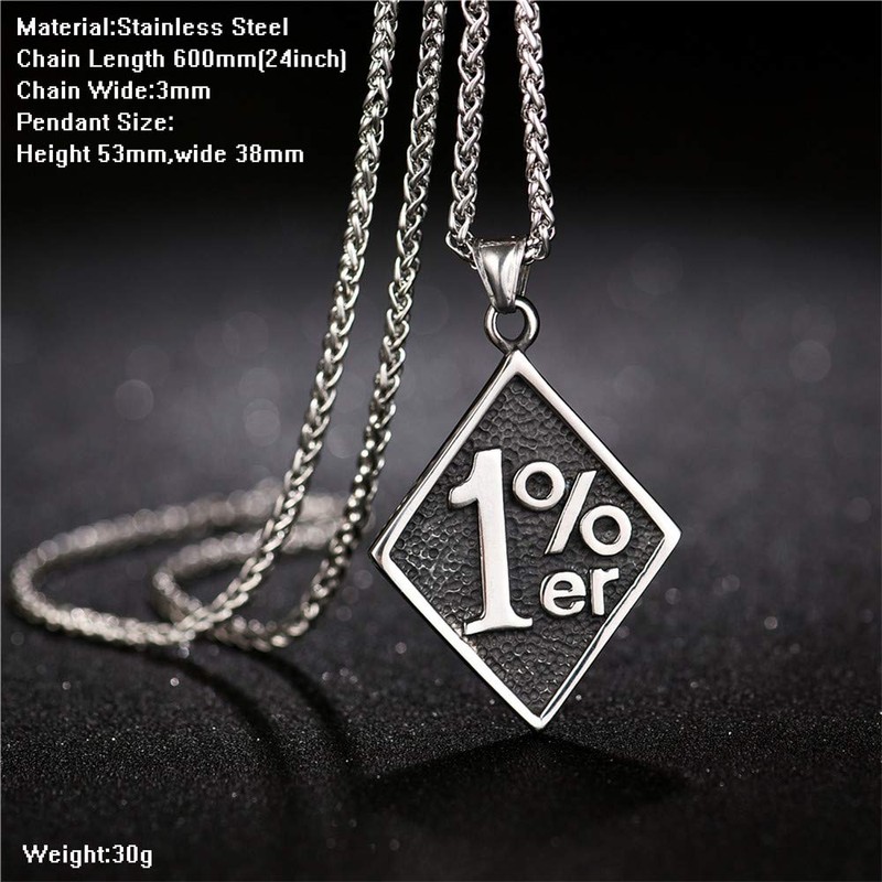FIZIZDH Men's Cool Stainless Steel 1% er Pendant Necklace, 24