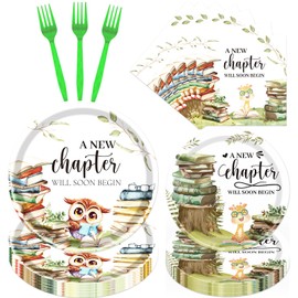 Rakuto Storybook Baby Shower Decorations - 96PCS A New Chapter Will Soon Begin Party Supplies Book Themed Party Paper Plates Napkins and Forks Decor Disposable Book Club Baby Shower Tableware 24 Guest