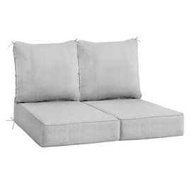 Sundale Outdoor Olefin Deep Seat Cushion Set of 2, Patio Chair Cushion and Pillow, Water-Resistant Sectional Sofa Pad with Straps Light Gray, 24 x 24 x 6 Inches