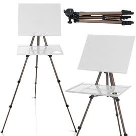 Ireer 17-65 Inch Artist Watercolor Portable Easel with Sturdy Tripod Adjustable Aluminum Metal Easel Stand with Tray Lightweight Travel Easel for Painting Canvas Kids Adults Tabletop Floor Display