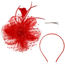 Fascinators Hats for Women Tea Party Red Fascinators for Women Kentucky Derby Headbands Hat with Clip Women's Fascinators