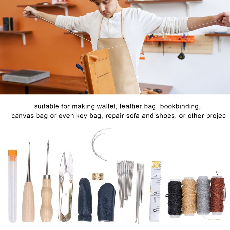 28Pcs Leather Working Tools Durable 2Pcs Awl 4Pcs Wax Threads
