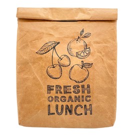 MIK funshopping Lunch Bag, Brown Lunch Bag Insulated Cold or Warm Cooler Bag with Velcro Fastening Thermal Bag (Fresh Organic Lunch)