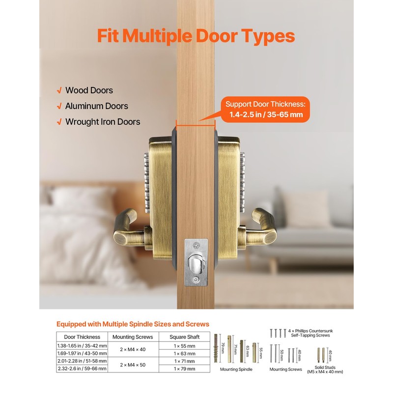 VEVOR Mechanical Keyless Entry Door Lock, 14 Keys, Mechanical Keypad
