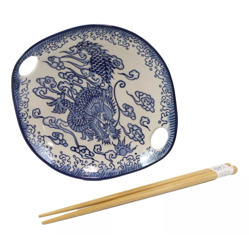 Ebros Gift Blue Feng Shui Dragon Small Appetizer Coupe Plate