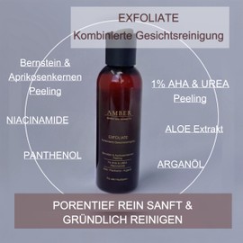 AMBER EXFOLIATE Kombinierte Gesichtsreinigung mit Bernstein Peeling, 1% AHA & UREA, Niacinamide, Aloe, Panthenol, Arganöl; 150 ml; Für alle Hauttypen