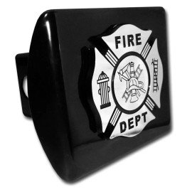 fire firefighter logo emblem chrome on black trailer hitch cover usa made