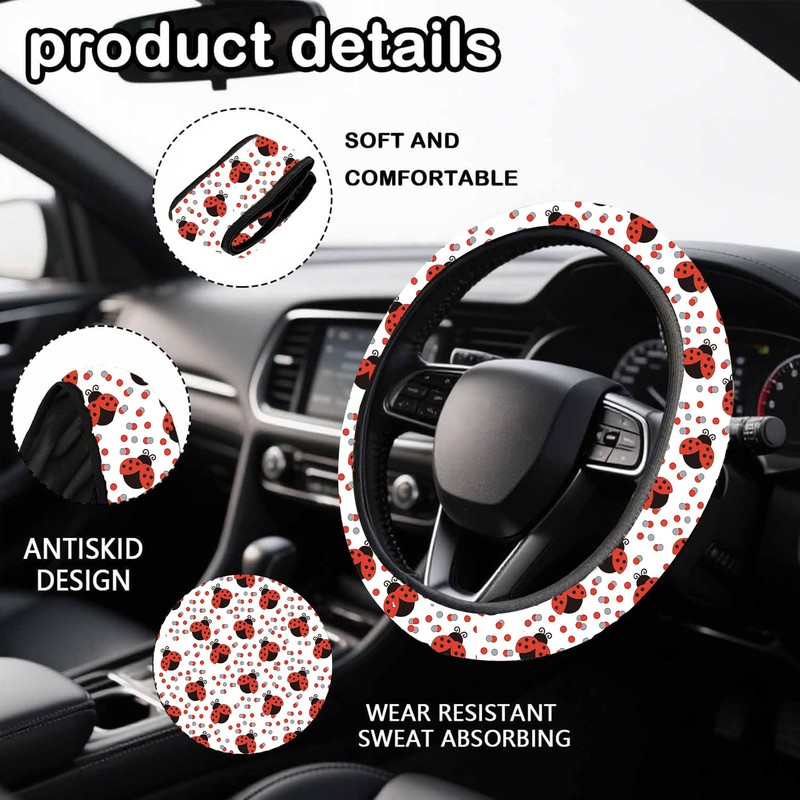 Ladybug Steering Wheel Cover 15 Inch Universal Neoprene Steering Cover