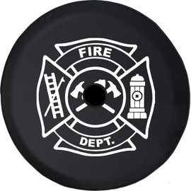 Funny Spare Tire Wheel Cover for Camper SUV Trailer Truck RV JP Thick PVC Leather | Fire Department Fighter Black 33 Inch with Backup Camera Hole