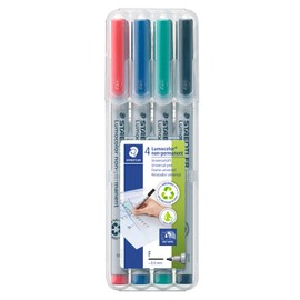 Staedtler Lumograph Non-Permanent Wet Erase Marker Pens, Fine Tip Refillable Colored Markers, 4 Pack, 315 WP4