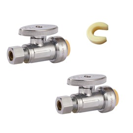 GUOFIS Push Fit 1/4 Turn Straight Stop Valve,1/2 Push X 3/8 Inch Compression Water Shut Off Valves with Disconnect Clip, for PEX, Copper, CPVC(2Pack)