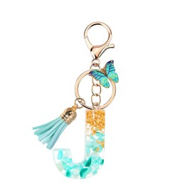 TRAVELKNOT Women's Keyring, Letter Butterfly Tassels, Cute Girl Purple Initial Keyring for Car Favors Backpack, blue, J