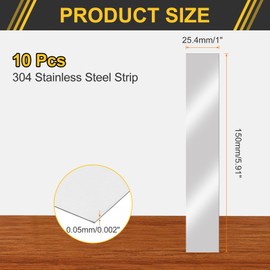 sourcing map 10 Pcs Stainless Steel Strips, 0.002"(0.05mm) Thick 304 Stainless Steel Metal Shim Stock 1"x6"(25.4x150mm) Stainless Steel Flat Bar Gap Filler Trim Strip for DIY Craft Making