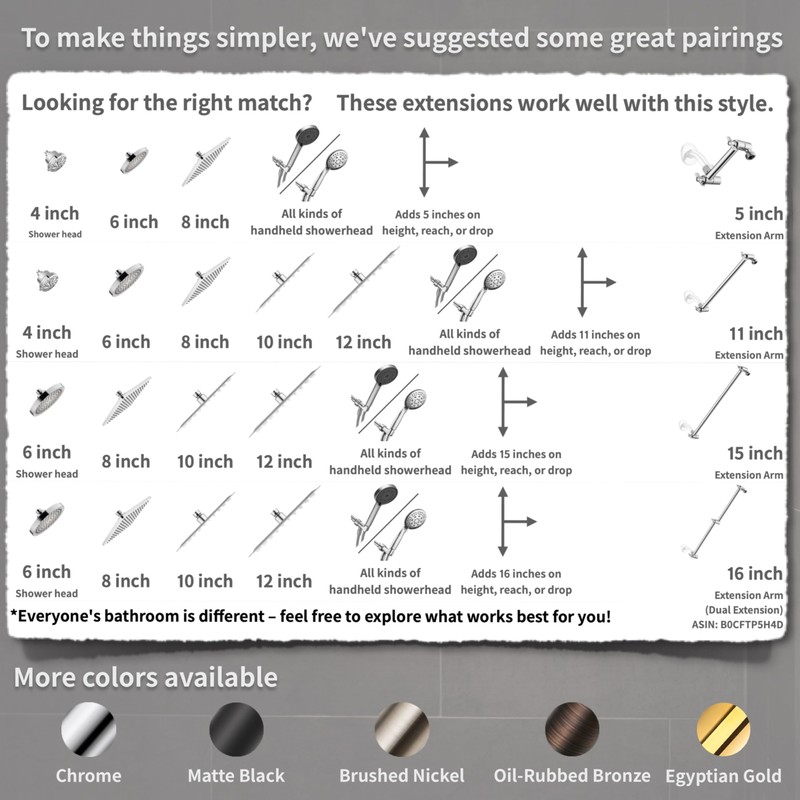 5 Inch Adjustable Shower Head Extension Arm, With Locking Set