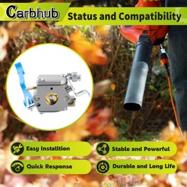 Carbhub 590460102 Carburetor Fit for Jonsered B2126 BV2126 Blower for Husqvarna 125B 125BX 125BVX Leaf Blower Replace for Zama C1Q-W37 545081811 590460102 with Fuel Filter Primer Bulb Fuel Fine Kit