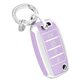 OFFCURVE Funda de Llave para Kia - Protector de TPU Suave Compatible con Rio/Optima/Soul/Sportage/Sorento/Carens, Funda para Llave Inteligente de 4 Botones, Accesorio Automotriz (Morado Plata)