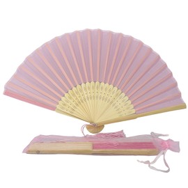 FANSOF.FANS Fabric Handheld Folding Hand Fan With a Tassel Grade A Bamboo Ribs for Women Girls Summer Party Event Favour Birthday Wedding Souvenir Gift (Soft Pink)