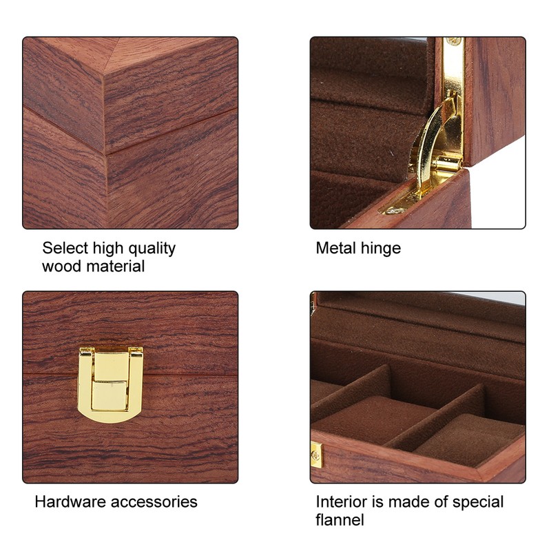 Wooden 3 Grid Watch Display Box Transparent Window Anti‑Slip Watch