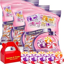 Creamy Swirled Hard Candy | Strawberry Peach & Blackberry Flavors with Rich Cream | Individually Wrapped - Premium Quality Gourmet Candy for Office Travel Gift Basket Birthday Easter (3 Bag Pack (4.5 oz Each), Original)