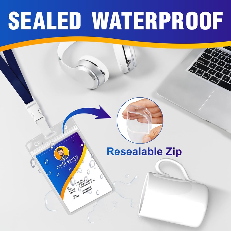 10Pack Vertical ID Badge Holder-Extra Thick Clear ID Card Holder