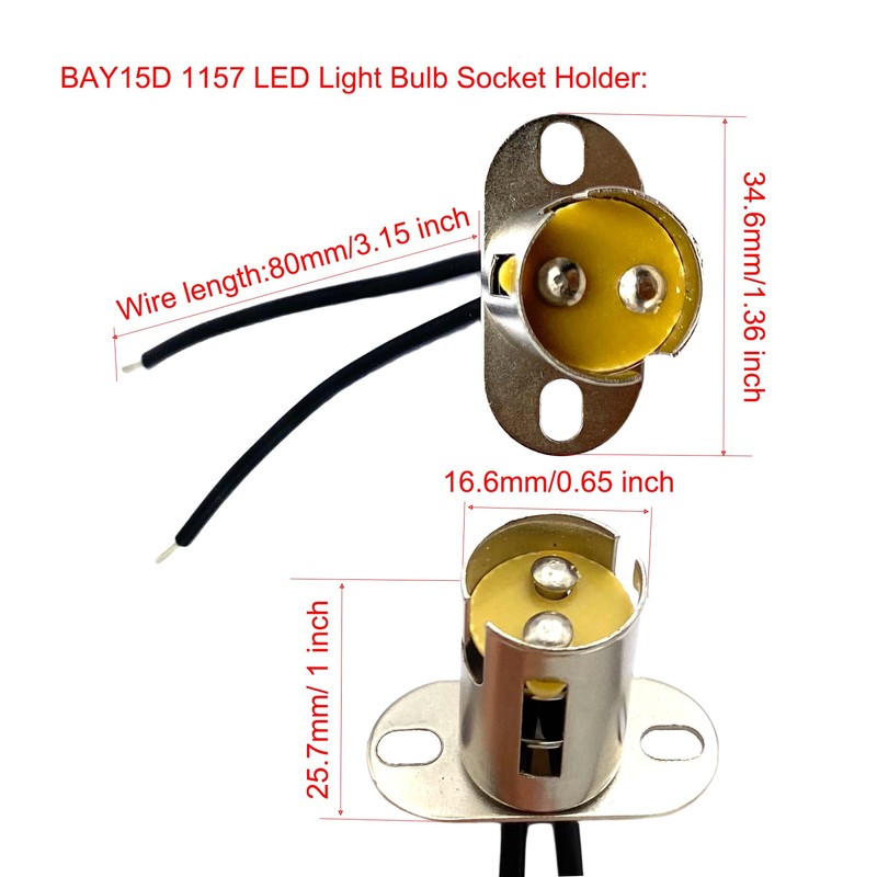 2 Pcs 1157 Bulb Sockets Holders, BAY15D 1157 Car Light