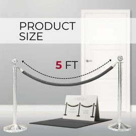 4PCS Silver Velvet Rope 5FT – VIP Rope Barrier with Silver Hooks Thick Velvet String 5 Foot for Crowd Control Stanchion and Posts Party Decor