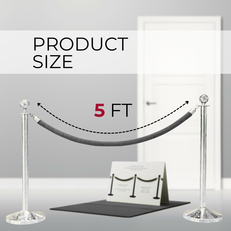 4PCS Silver Velvet Rope 5FT – VIP Rope Barrier with