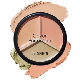 THE SAEM Cover Perfection Triple Pot Concealer - 3 Color Concealer with Clear Beige, Green & Peach Shades - Full Coverage Concealer to Correct & Conceal Redness, Dark Circles, 01 Correct Beige
