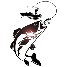 Vinyl Wall Decal Fishing Fisherman Hobby Fish Boat Stickers (ig4209) Black