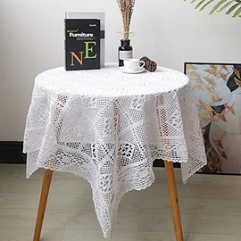 BMIDRUT White Tablecloths Vintage Square Crochet Lace Doilies Tablecloths Table Cover Topper Wedding Home Party Decor