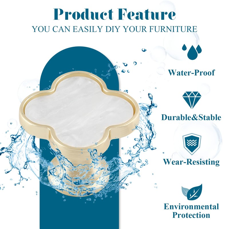 Uenhoy 6 Pcs Clover Drawer Knobs Decorative 4-Leaf Clover Cabinet