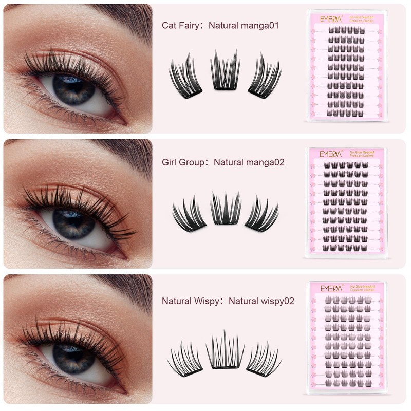 EMEDA Self Adhesive Eyelashes Clusters Easy Eyelashes for Beginners Stress