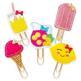 "Summer Fun" Vinyl Felties Planner Paper Clip Set | 5 Cute Designs | Novelty Accessory for Filofax Personal Planners, Journals, Organizers, Diary,Traveler's Notebook, or as Bookmarkers | Party Favors