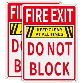 2 Pack Fire Exit Do Not Block Door Sign, Large 14x10Inch Fire Exit Keep Clear at All Times Sign, Rust Free Aluminum, Reflective, Fade Resistant, UV Protected, Weather, Durable Ink, Easy To Mount