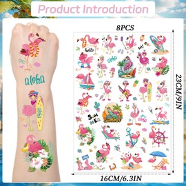 Yoyuspy Summer Flamingo Temporary Tattoos - 200+ Flamingo Party Decorations Favors Supplies Hawaii Pool Aloha Beach Tattoo Stickers Gifts Summer Birthday Decor Prizes Rewards for Kids Adults