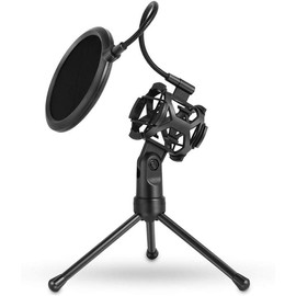 Foldable Microphone Tripod Stand Desktop Mic Holder Shock Mount Pop Filter for Online Broadcasting Chatting Singing