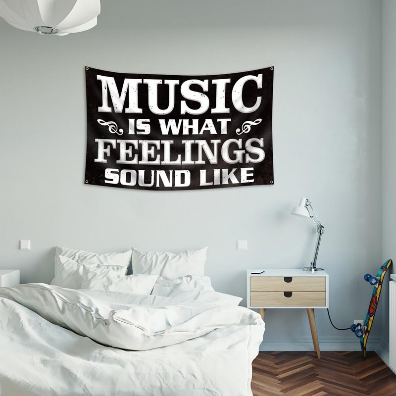 Vintage Music Sign Flag Tapestry 3x5 Ft with 4 Brass