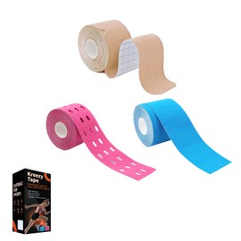 Kreezy Waterproof Athletic Tapes 3 Rolls with 3 Type, Breathable Kinesiology Tape for Muscle Pain Relief and Joint Support Designed with Hypoallergenic Materials