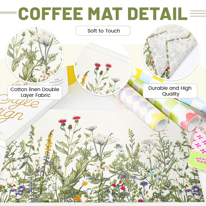 Coffee Bar Mat, Coffee Placemats Set of 2, Linen Coffee