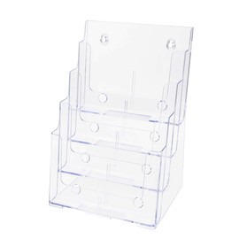 Brochure Holder with Hanging Hardware 4 Tiers for 4" or 8.5" Inch Trifolds or Magazines Graphics and Flyers Space Saving Wall or Counter Clear Acrylic Organizer by Marketing Holders