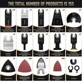 MaxAwe 155 PCS Multitool Bla-des, Titanium Oscillating Saw Bla-des Set Quick Release Multi-tool Accessories for Plastic Metal Cutting, Multi Tool Bla-des Kits for Rockwell Fein