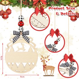 Vicenpal 12 Set Christmas Stocking Name Tags Xmas DIY Wooden Name Signs Includes Tags Wood Beads and Bow Christmas Ornaments for Christmas Stockings Home Farmhouse Decor(Circular)